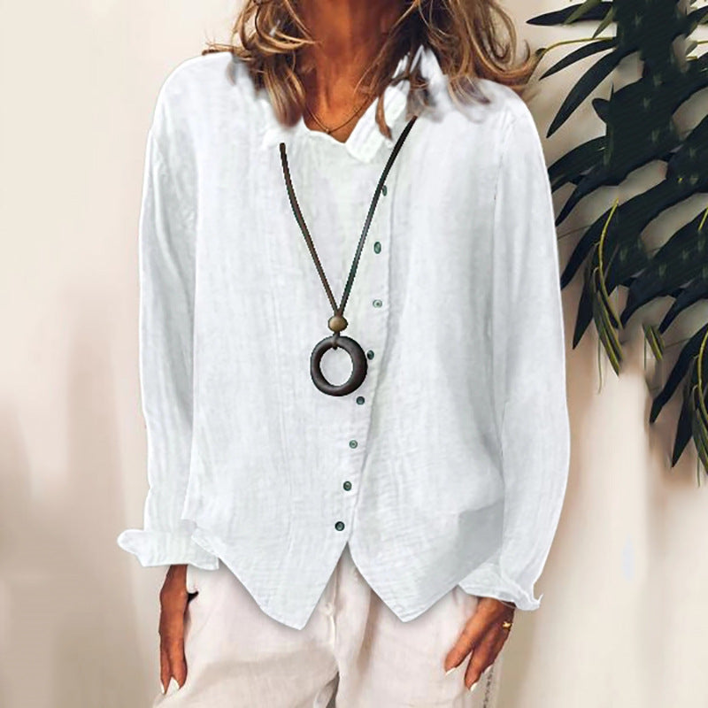 Women's Breathable Loose Solid Color Elegant Cotton Blouses