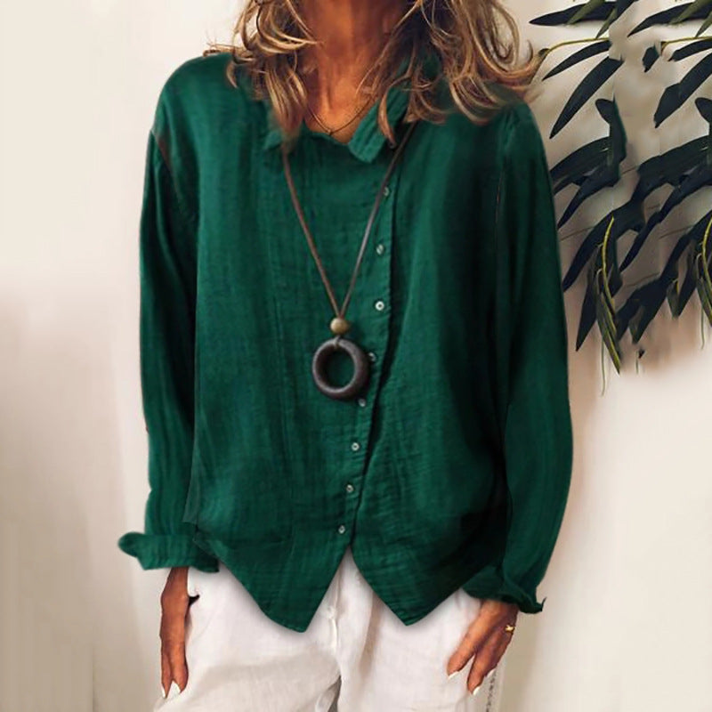Women's Breathable Loose Solid Color Elegant Cotton Blouses