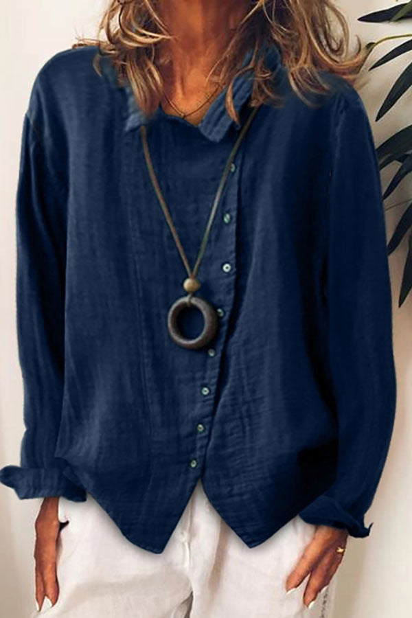 Women's Breathable Loose Solid Color Elegant Cotton Blouses