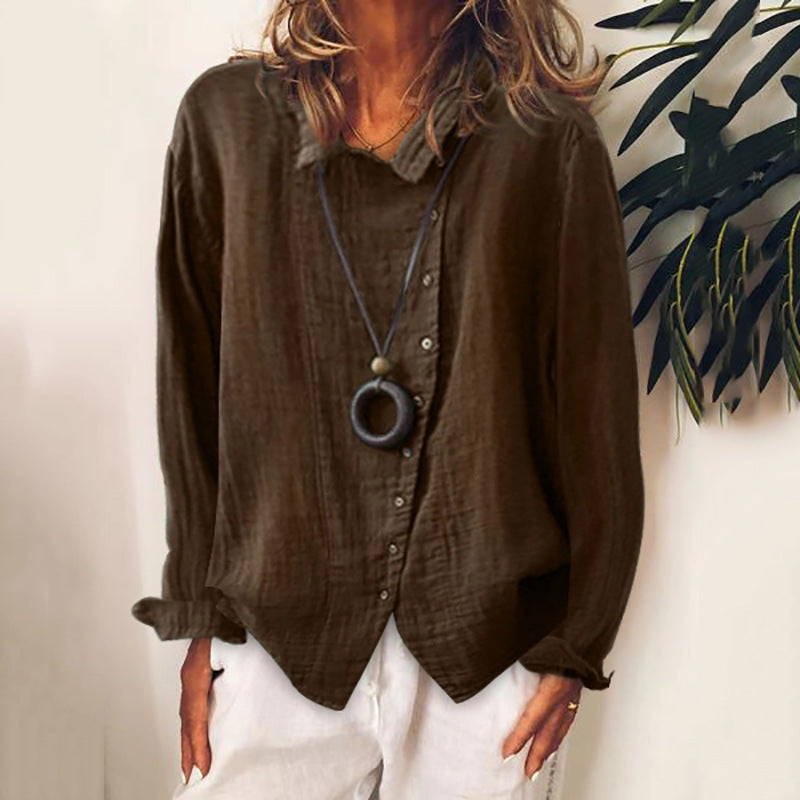 Women's Breathable Loose Solid Color Elegant Cotton Blouses