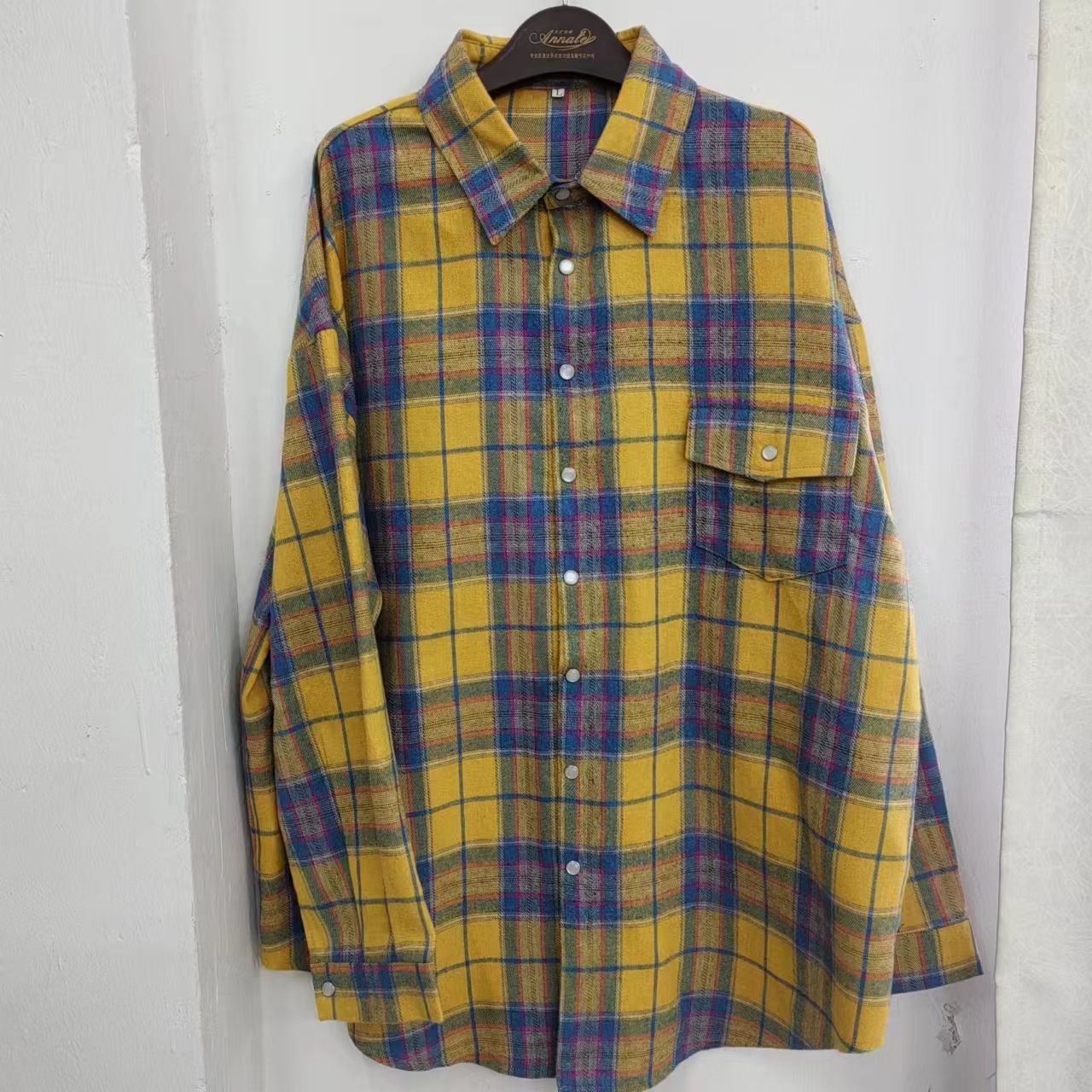 Women's Retro Style Lapel Loose Shirt Plaid Blouses