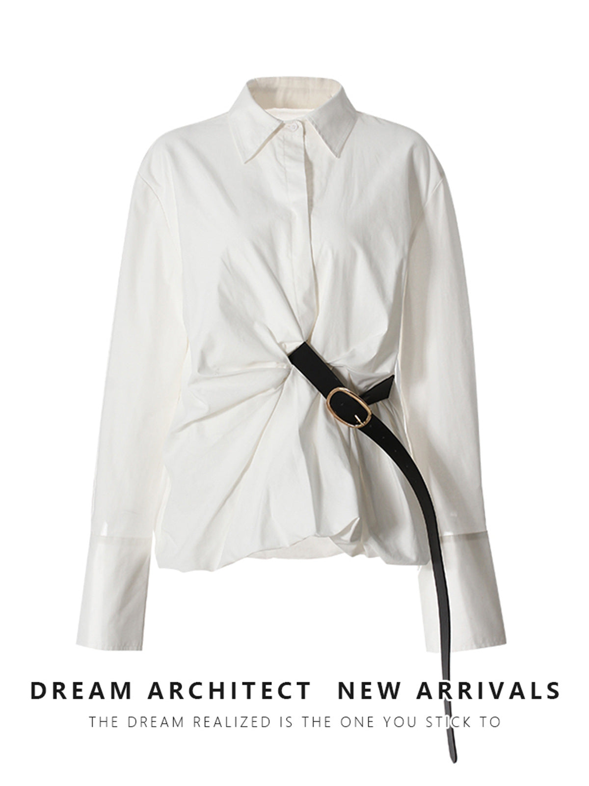 Waist Tight Shirt White Casual Design Belt Blouses