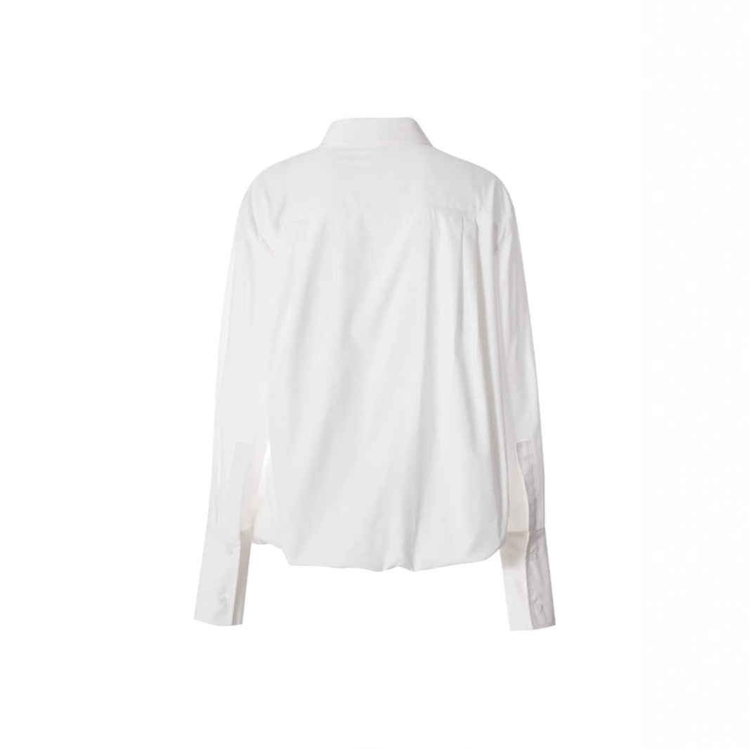 Waist Tight Shirt White Casual Design Belt Blouses