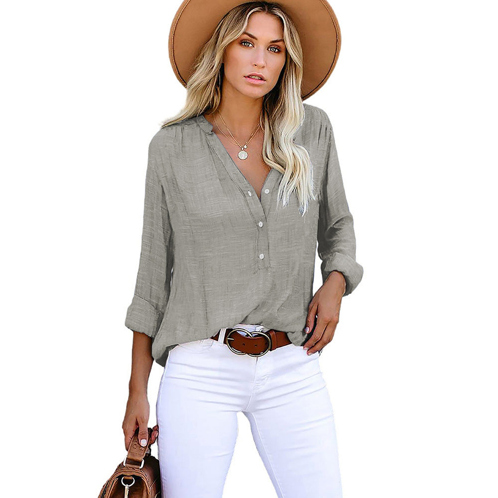 Women's Solid Color Shirt Loose Single-breasted Long Blouses
