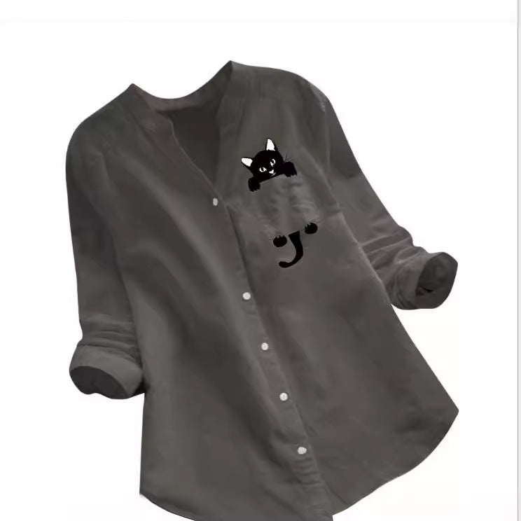 Women's Cotton Linen Printed Long Sleeve Casual Blouses
