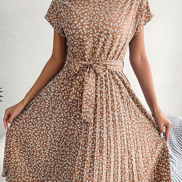 Women's Casual Short-sleeved Floral Print Pleated Dresses