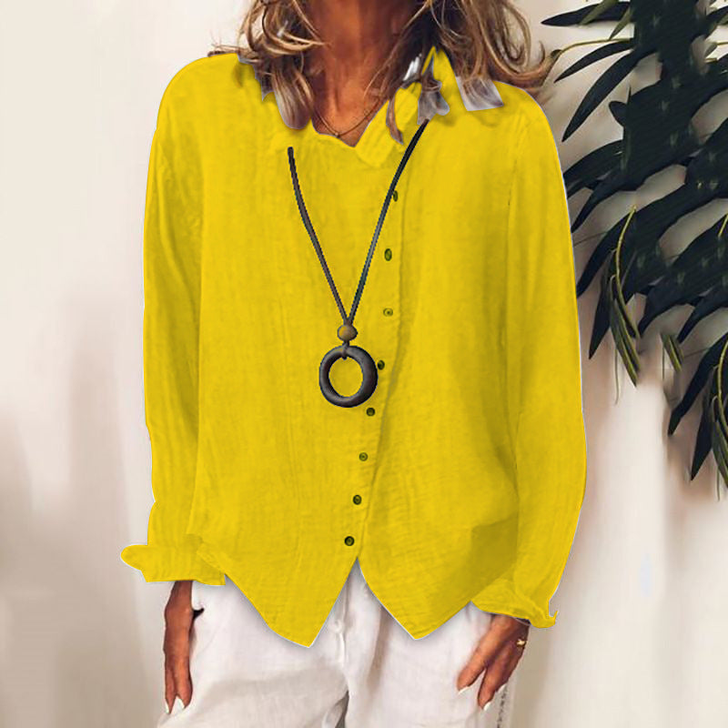 Women's Breathable Loose Solid Color Elegant Cotton Blouses