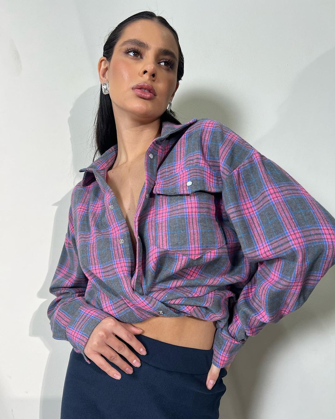 Women's Retro Style Lapel Loose Shirt Plaid Blouses