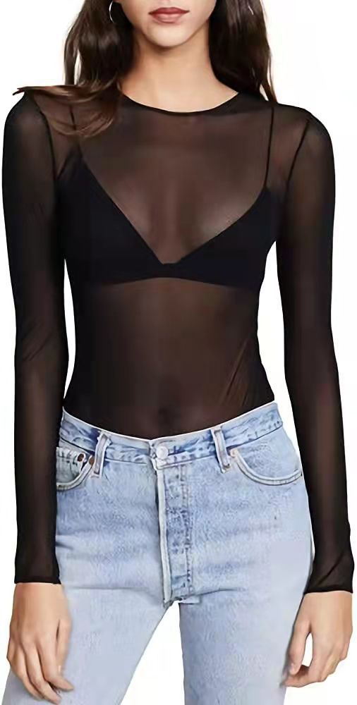 Women's Long Sleeve Mesh T-shirt Polyester Blouses