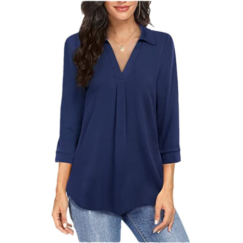 Women's Elegant Chiffon Button Loose Sleeves Shirt Blouses