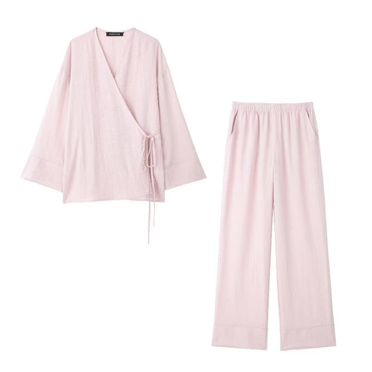 Texture Double Breasted Kimono Pajamas Style Suits