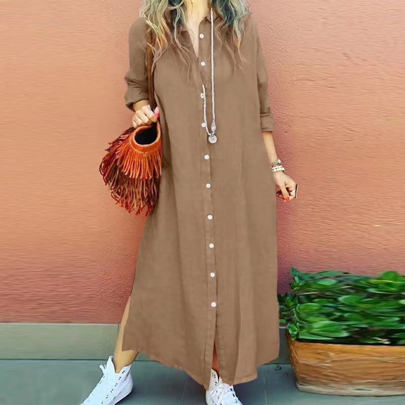 Color Buckle Solid Lapel Long Sleeve Clothing
