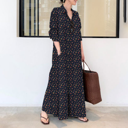 Long Sleeve Pocket Simple Loose Casual Dresses