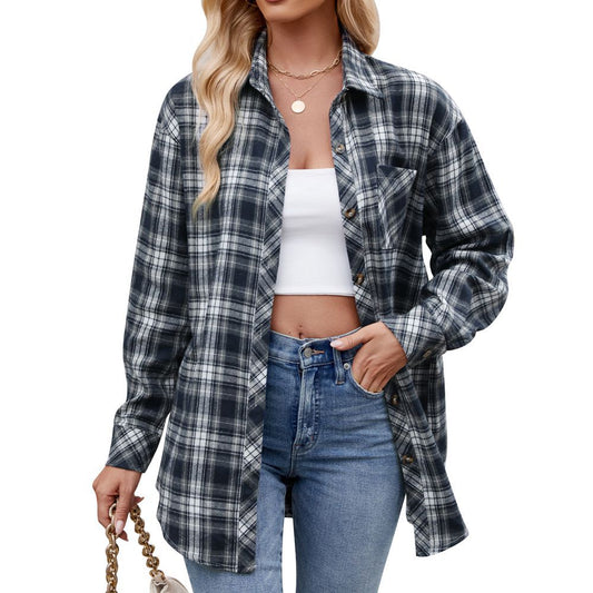 Women's Casual Fashion Hot Loose Plaid Shirt Blouses