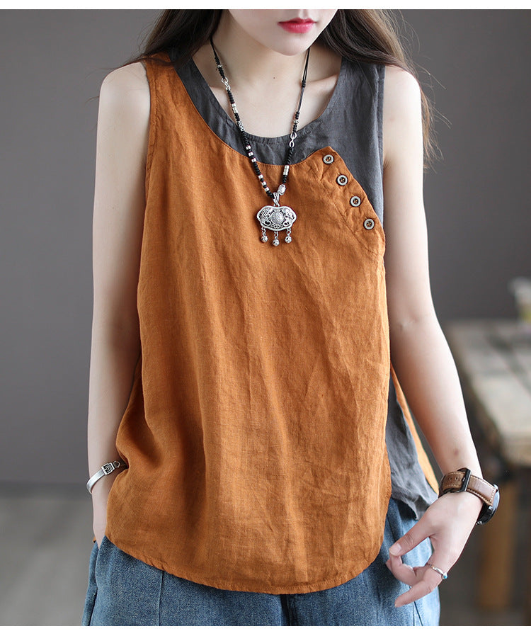 Women's Summer Loose Camisole Asymmetric Fastener Decoration Tops