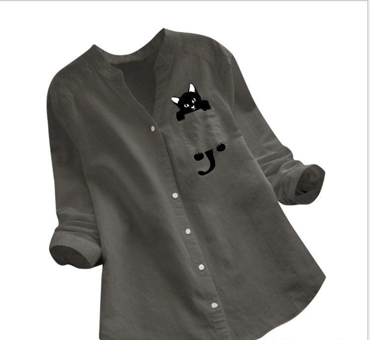 Women's Cotton Linen Printed Long Sleeve Casual Blouses