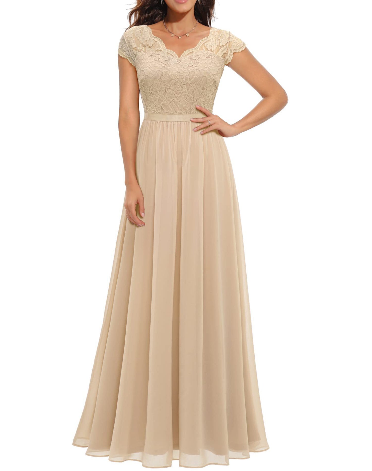 Lace Trim Chiffon Patchwork Long Dress Dresses