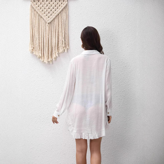 Women's Summer Slub Cotton Ruffle Vacation Style Blouses