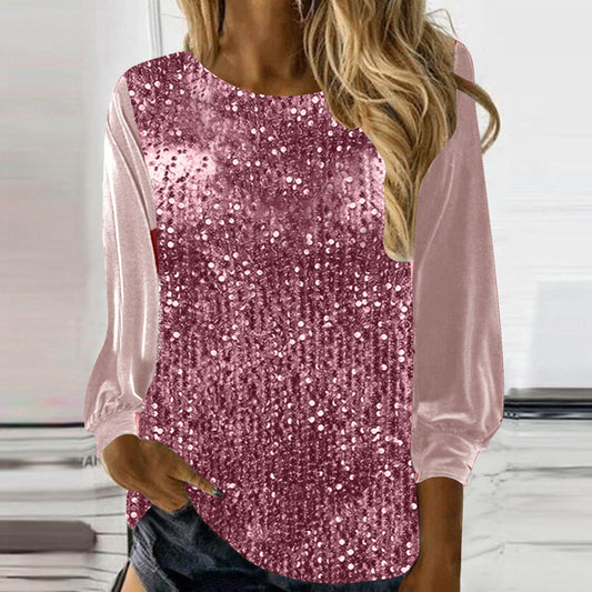 Women's Casual Round Neck Long Sleeve Pullover Blouses