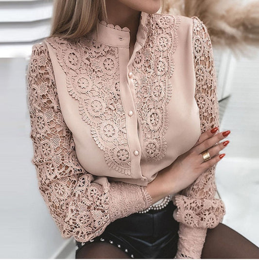 Women's Shirt Solid Color Lace Clothes Blouses