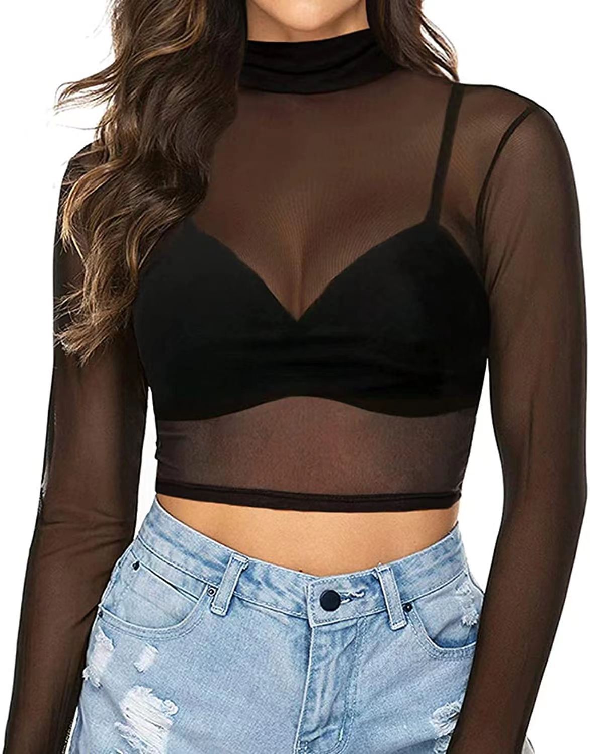 Women's Long Sleeve Mesh T-shirt Polyester Blouses