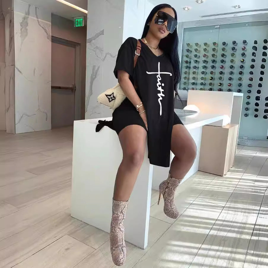 Women's Fashion Casual Printed Crew Neck Split Suits