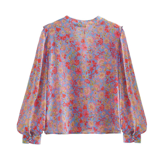 Women's Long Sleeve Flower Print Shirt Blouses