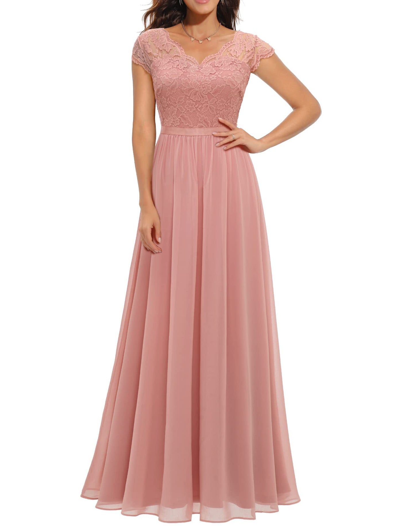 Lace Trim Chiffon Patchwork Long Dress Dresses