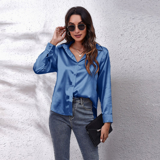 Women's Beautiful Satin Shirt Long-sleeved Autumn Blouses