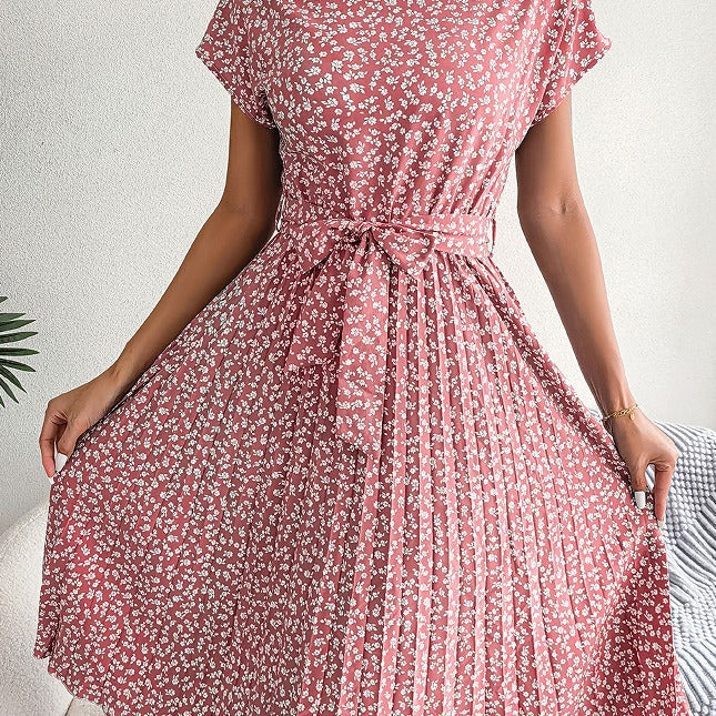 Women's Casual Short-sleeved Floral Print Pleated Dresses