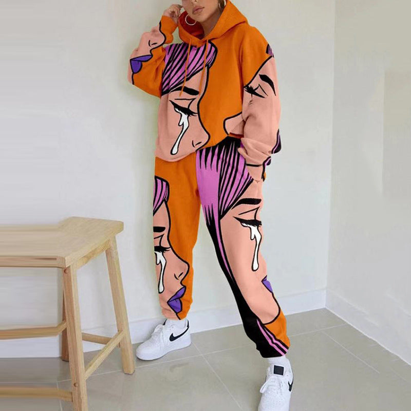 Women's Casual Round Neck Loose Printed Basic Suits