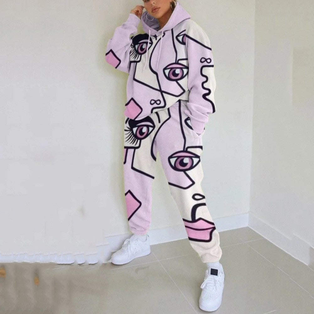 Women's Casual Round Neck Loose Printed Basic Suits