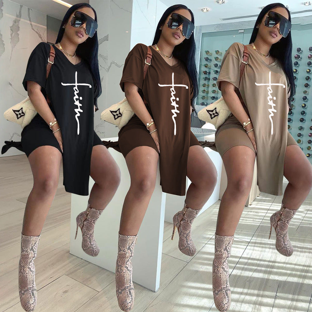 Women's Fashion Casual Printed Crew Neck Split Suits