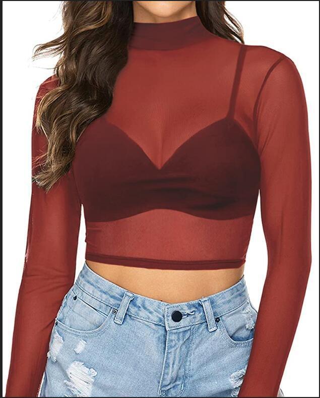 Women's Long Sleeve Mesh T-shirt Polyester Blouses