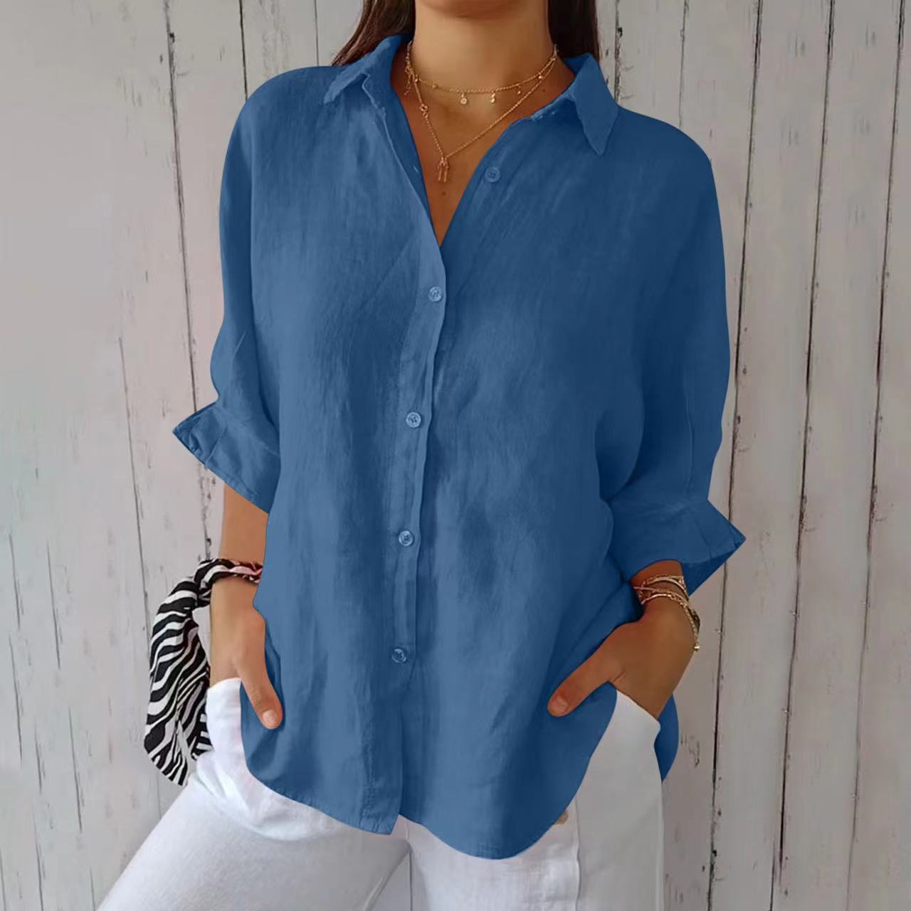 Spring Cotton Linen Back Design Shirt Blouses