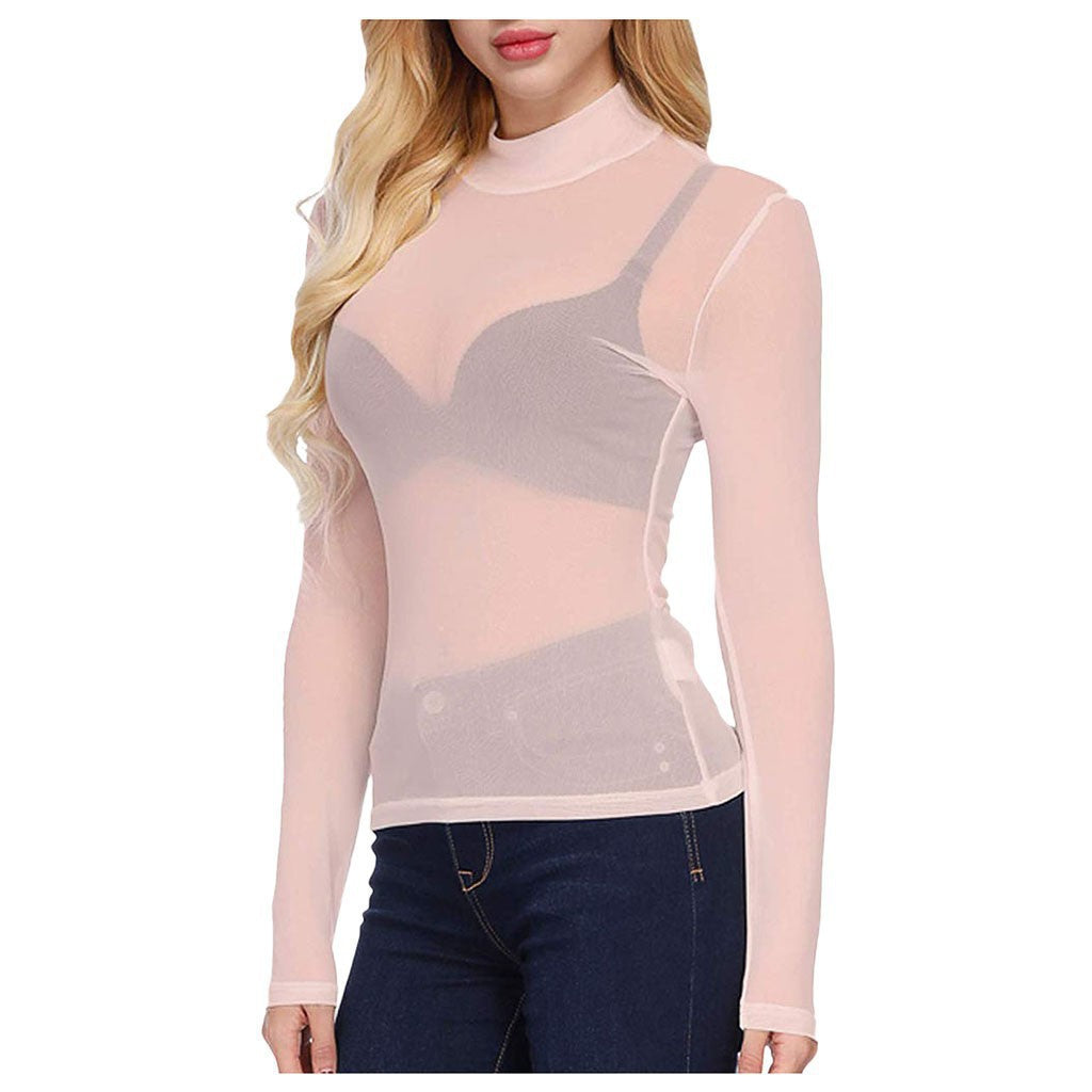 Women's Long Sleeve Mesh T-shirt Polyester Blouses