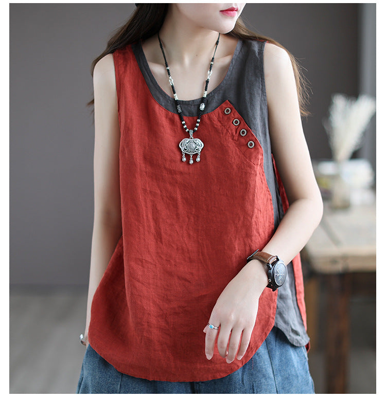 Women's Summer Loose Camisole Asymmetric Fastener Decoration Tops