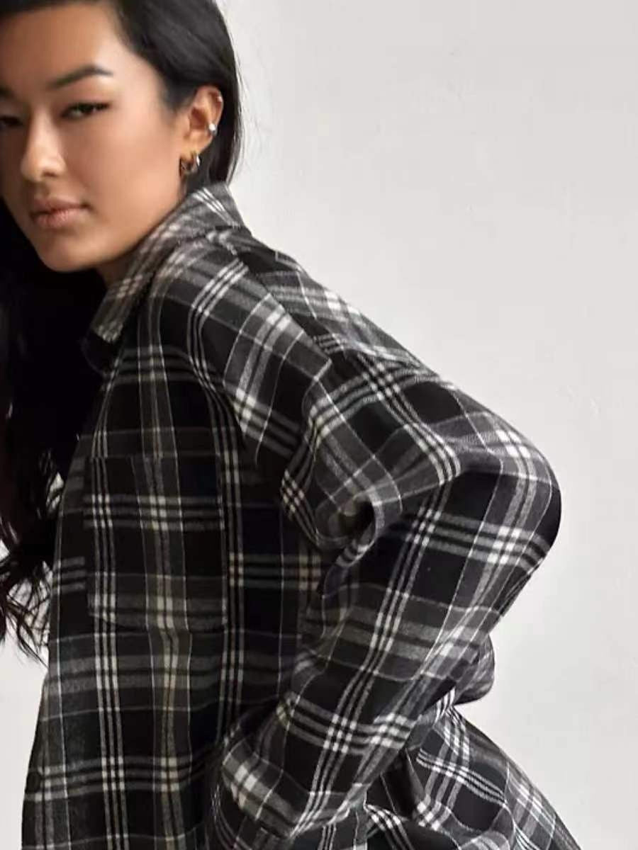 Women's Retro Style Lapel Loose Shirt Plaid Blouses