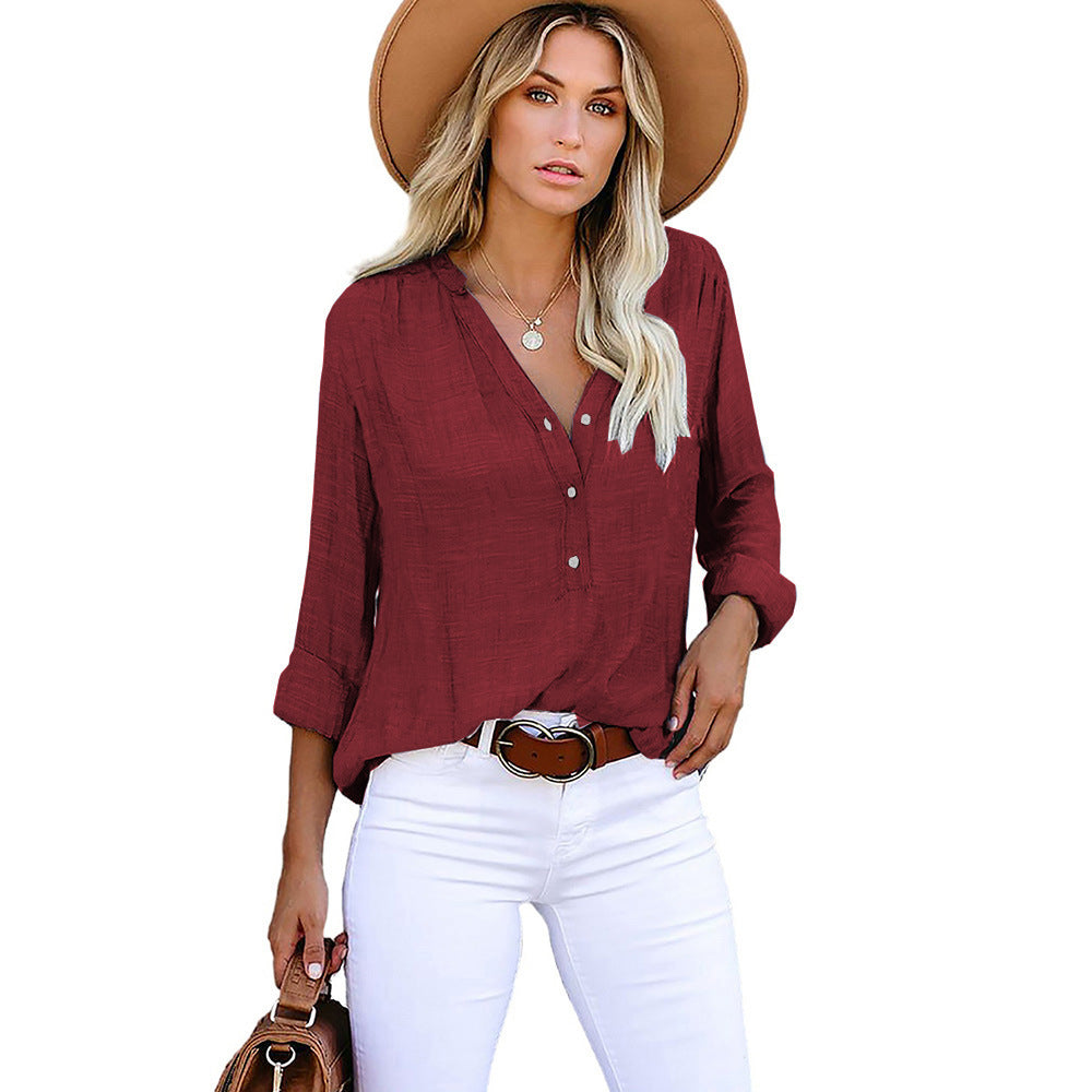 Women's Solid Color Shirt Loose Single-breasted Long Blouses