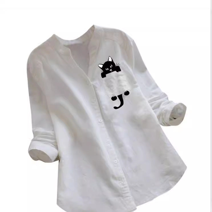 Women's Cotton Linen Printed Long Sleeve Casual Blouses