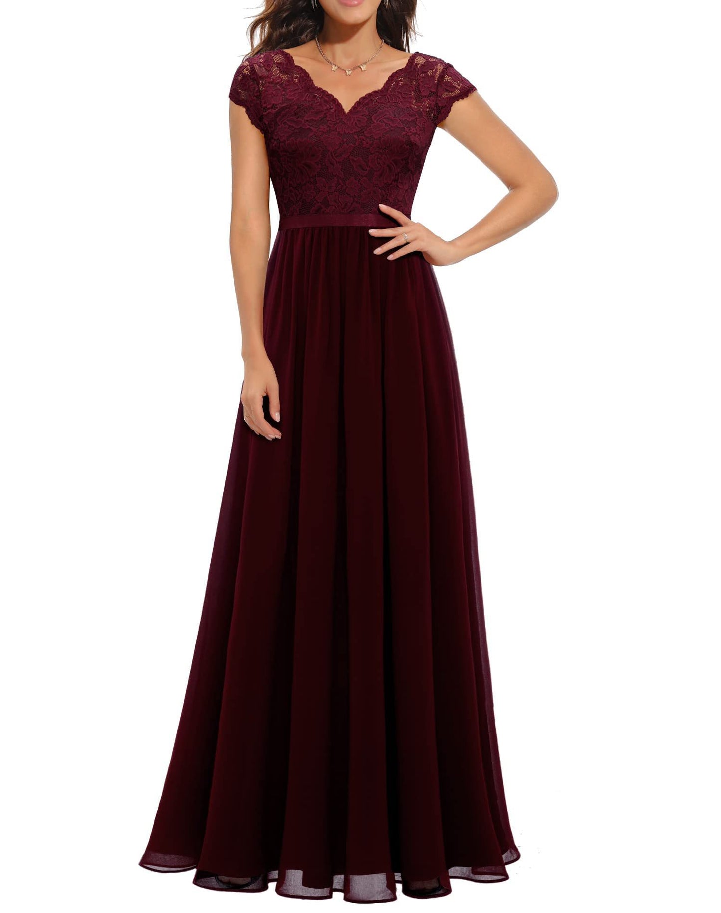 Lace Trim Chiffon Patchwork Long Dress Dresses