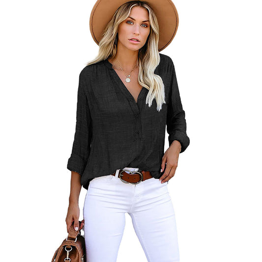 Women's Solid Color Shirt Loose Single-breasted Long Blouses
