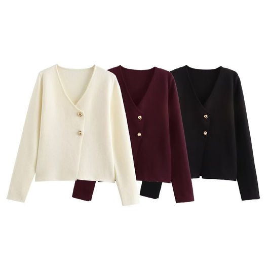 Women's Color Gold Decorated Row Button Long Blouses