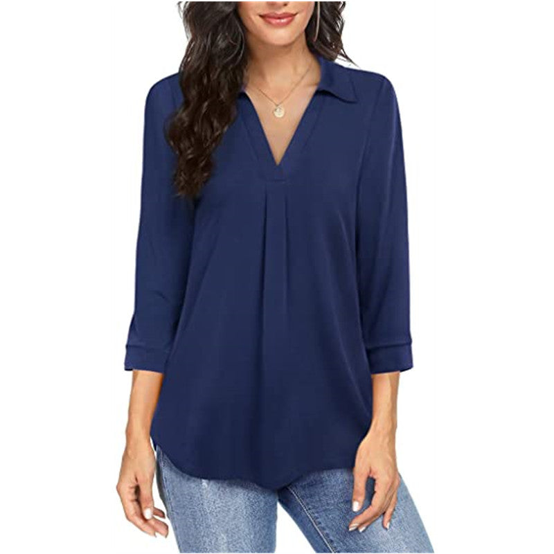 Women's Elegant Chiffon Button Loose Sleeves Shirt Blouses