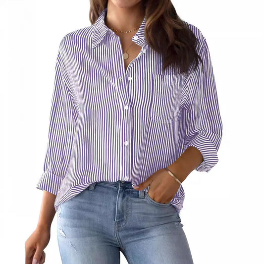 Women's Shirt Striped Classic Long Sleeve Collar Blouses