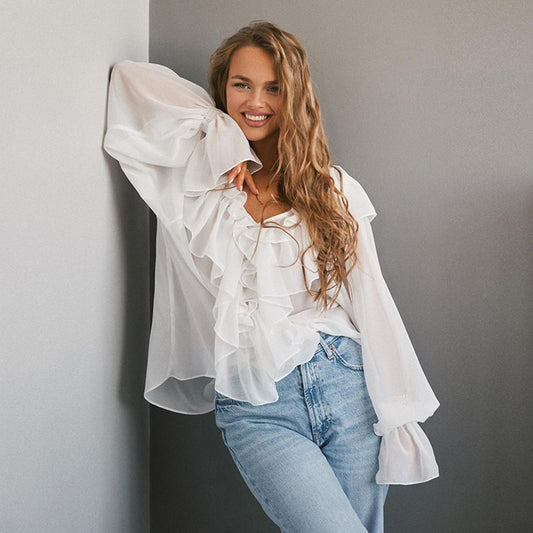 Women's White Chiffon Shirt Loose Temperament Flying Tops