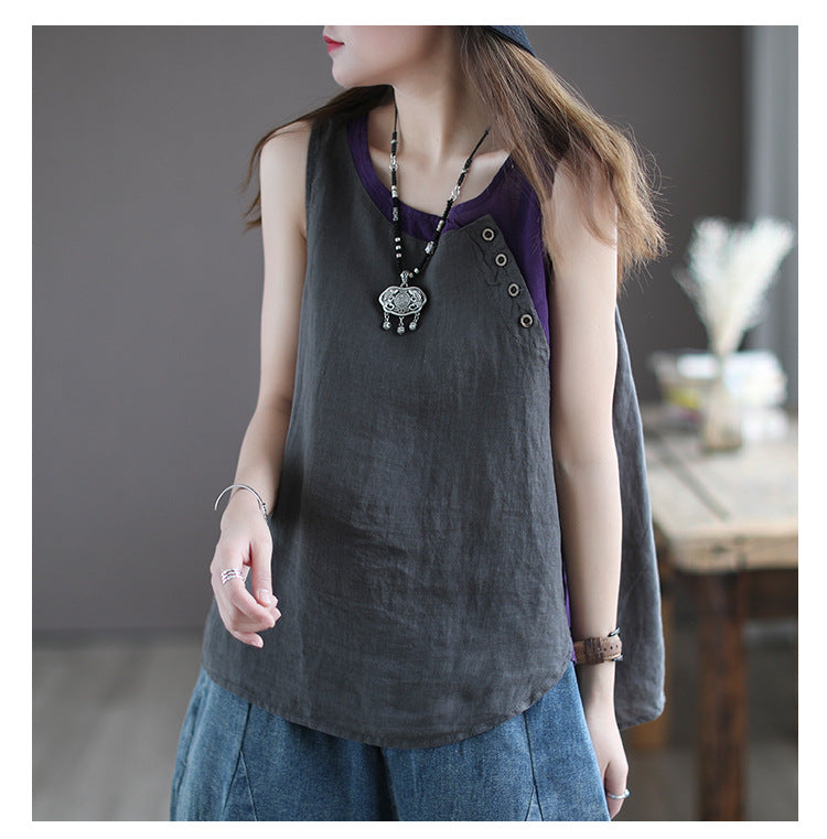 Women's Summer Loose Camisole Asymmetric Fastener Decoration Tops