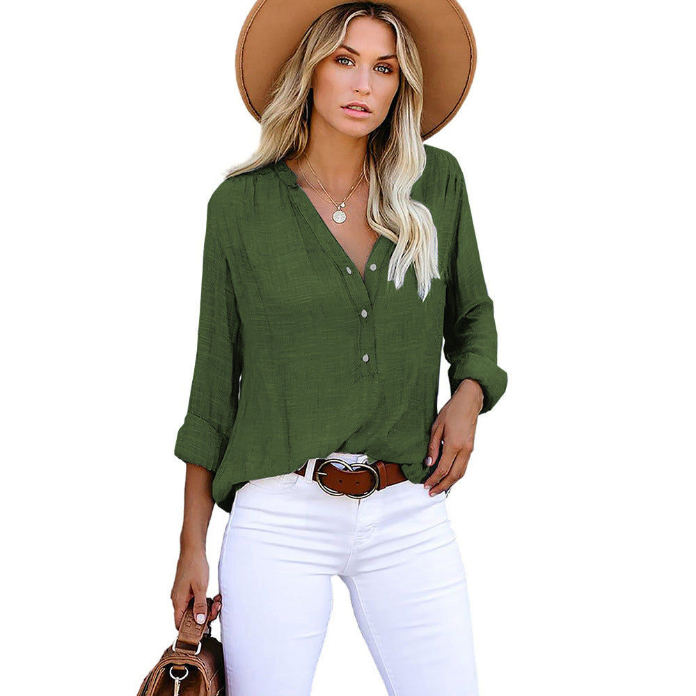 Women's Solid Color Shirt Loose Single-breasted Long Blouses