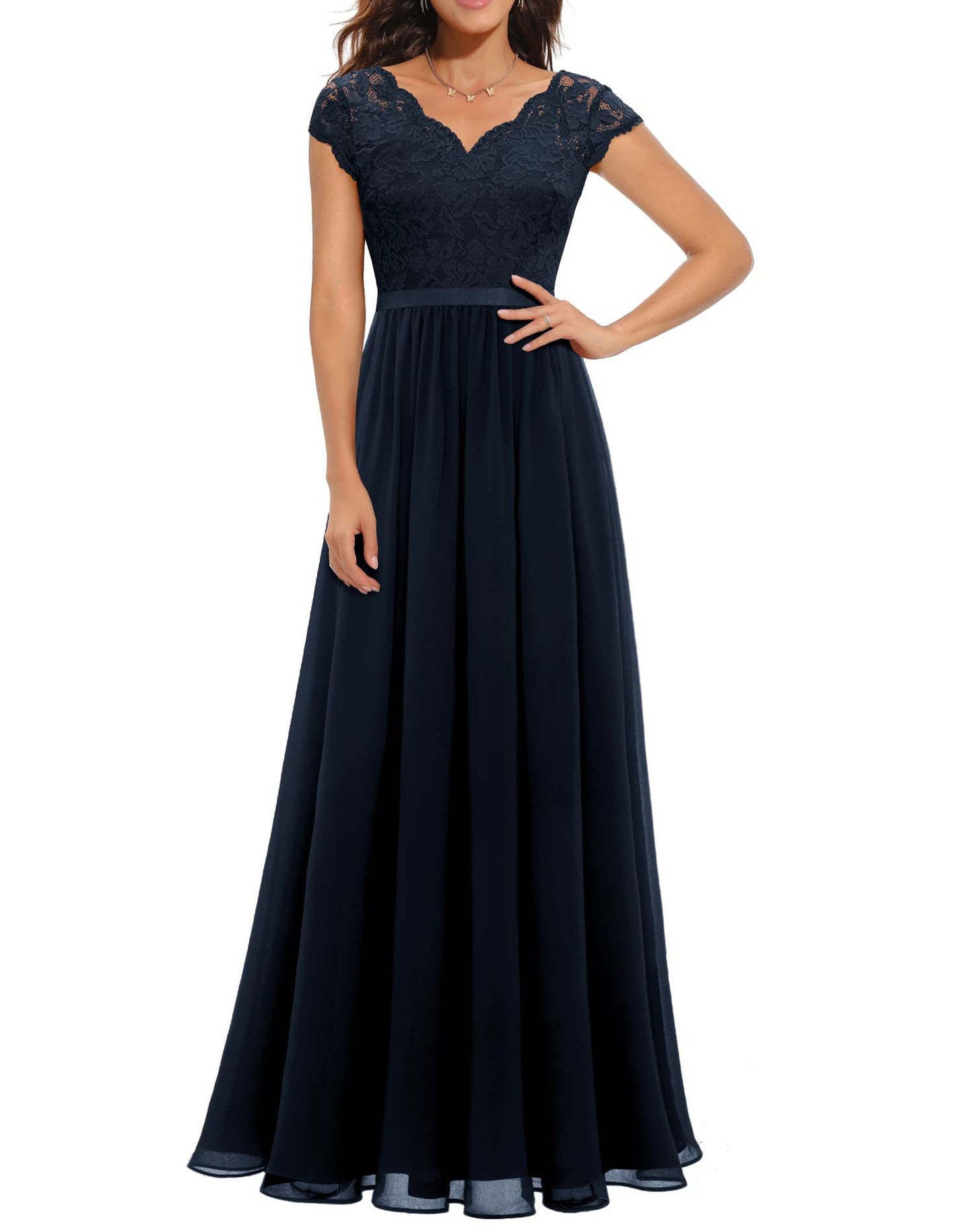 Lace Trim Chiffon Patchwork Long Dress Dresses