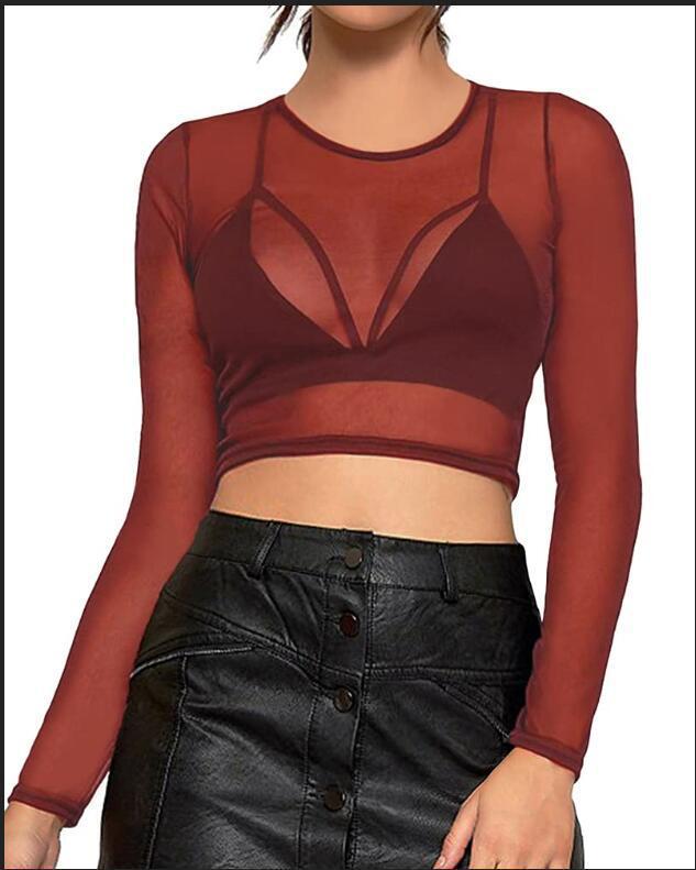 Women's Long Sleeve Mesh T-shirt Polyester Blouses